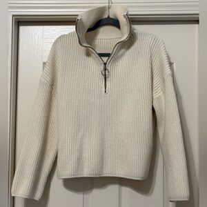 SHEIN Cream Ribbed Half-Zip Turtleneck Sweater